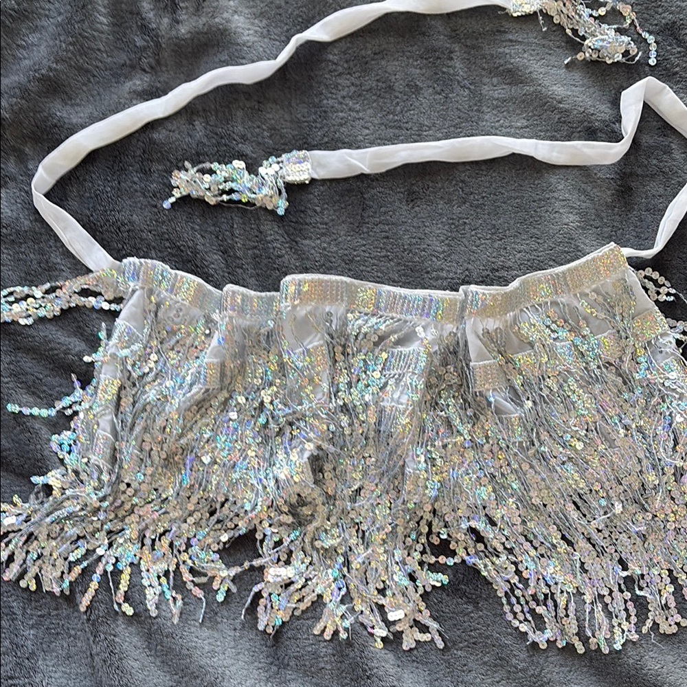 Sequin Fringe Mini Skirt - Silver